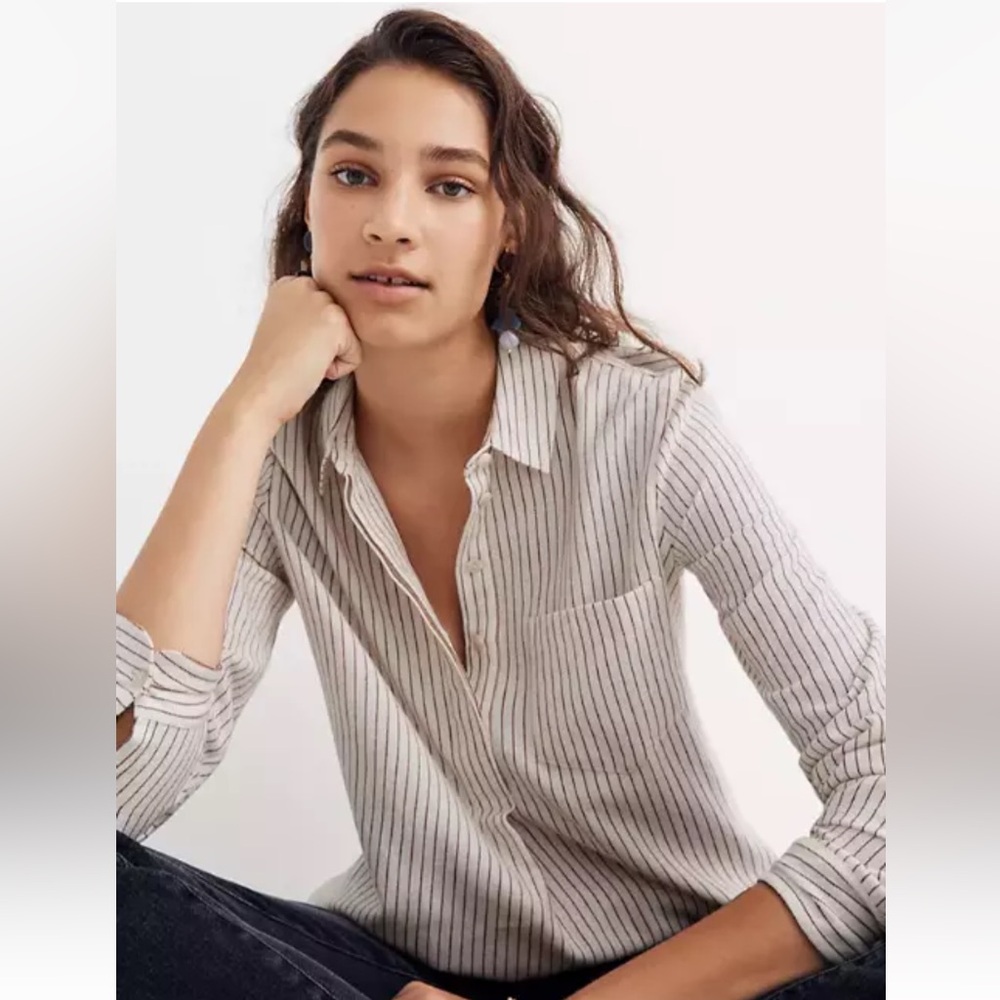 ◾️Madewell Flannel Classic Ex Boyfriend Button Back Shirt In Stripe